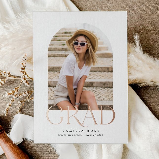 Rose Gold Fossil Weiß Moderner Minimalistischer Ab Folieneinladung (Rose Gold Foil White Modern Minimalist Graduation Foil Invitation)