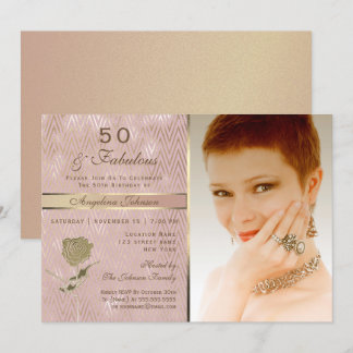 Rose Gold Foto 50. Geburtstag Einladung