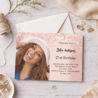 Rose Gold Foto Bogen Konfetti Geburtstag Einladung