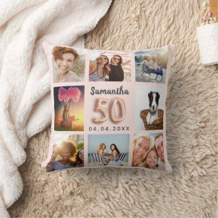 Rose Gold Foto Collage 50. Geburtstag Kissen
