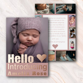 Rose Gold Foto Collage Hallo Kinderankündigung Folieneinladung