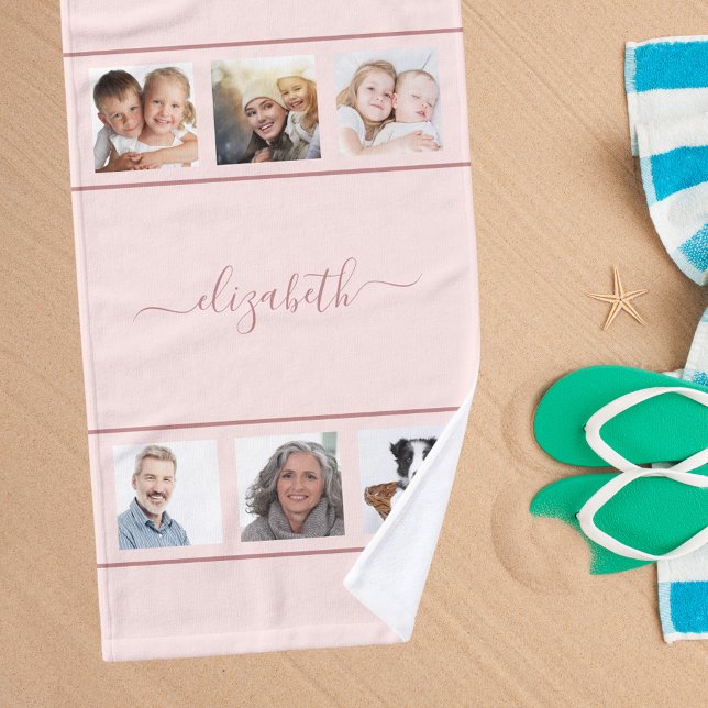 Rose Gold Foto Collage Monogramm Skript Handtuch (Von Creator hochgeladen)
