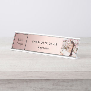 Rose Gold Foto elegantes Geschäftslogo Schreibtischnamensplakette