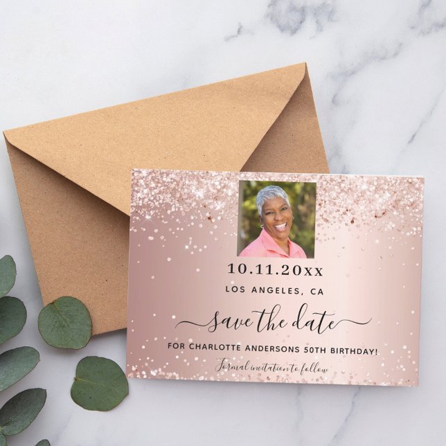 Rose Gold Foto Geburtstag Save The Date (Von Creator hochgeladen)