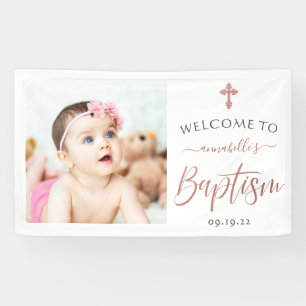 Rose Gold Foto Girl Taufe Willkommensbanner Banner