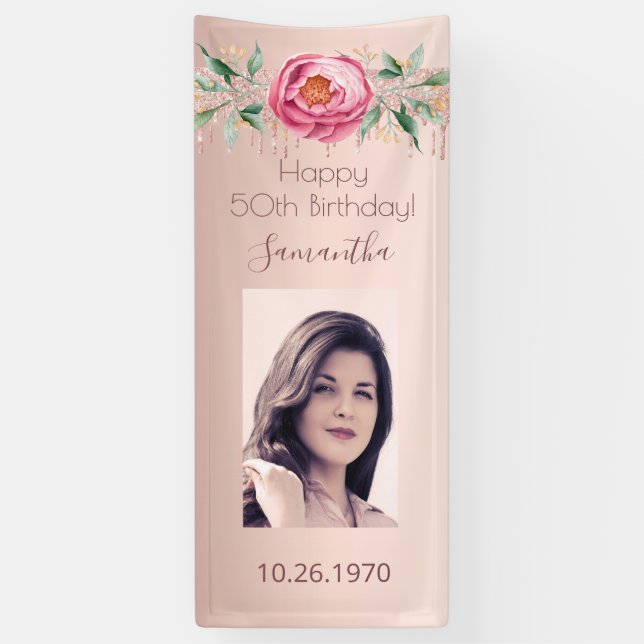 Rose Gold Foto Glitzer Banner (Vertikal)