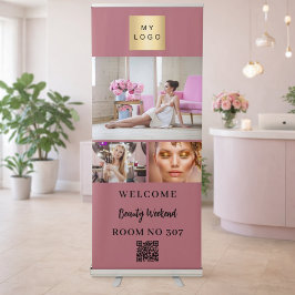 Rose Gold Foto QR Code Business Logo Seminar Ausziehbarer Banner