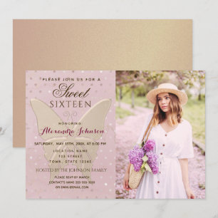 Rose Gold Foto Sweet 16 Geburtstag Einladung