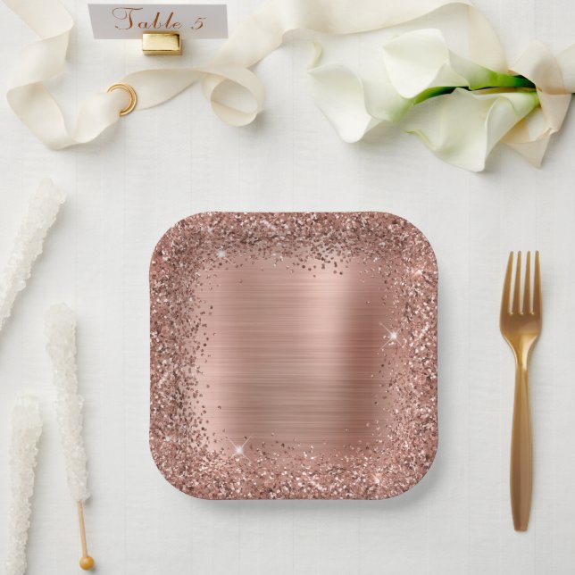 Rose Gold Found Glitzer Girly Glam Pappteller (Hochzeit)
