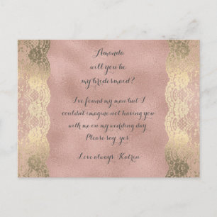 Rose Gold Foxier Lace werden Sie meine Bridesmaid Einladungspostkarte