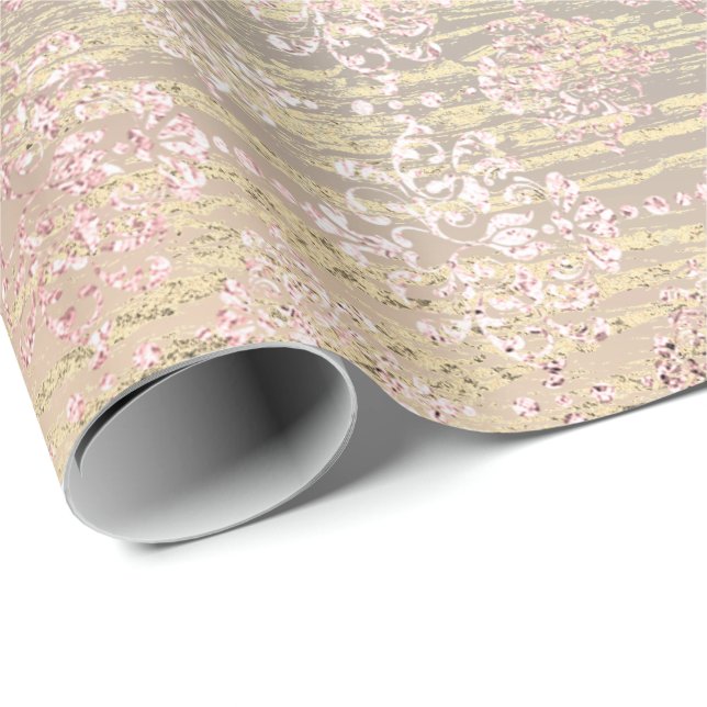 Rose Gold Foxier Metallic Damask Wood Pink Royal Geschenkpapier (Rolleneckpunkt)