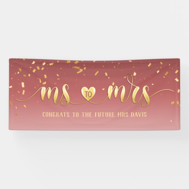 Rose Gold Frau zu Frau Brautparty Banner (Horizontal)