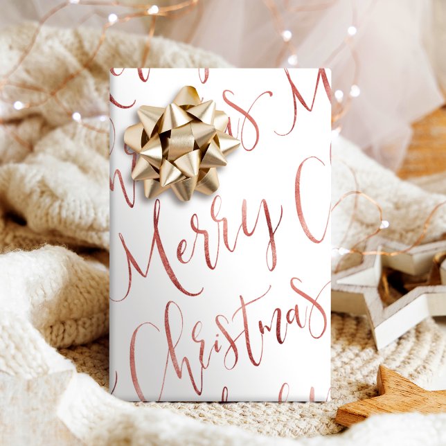 Rose Gold Frohe Weihnachtsfeiertage Geschenkpapier (Rose Gold Merry Christmas Calligraphy Holiday Wrapping Paper)