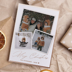 Rose Gold Frohe Weihnachtsschrift 3 Foto Collage Folien Feiertagskarte