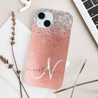 Rose Gold gebürstetes Metall Glitter Monogramm Nam