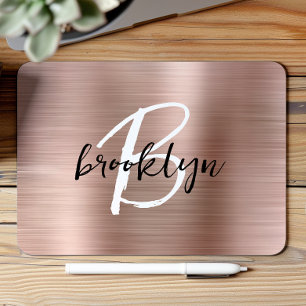 Rose Gold gebürstetes Metall Schwarz Weiß Monogram Mousepad