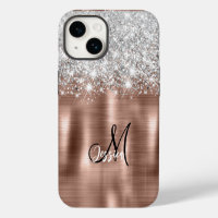 Rose Gold gebürstetes Metall Silber Glitter Monogr