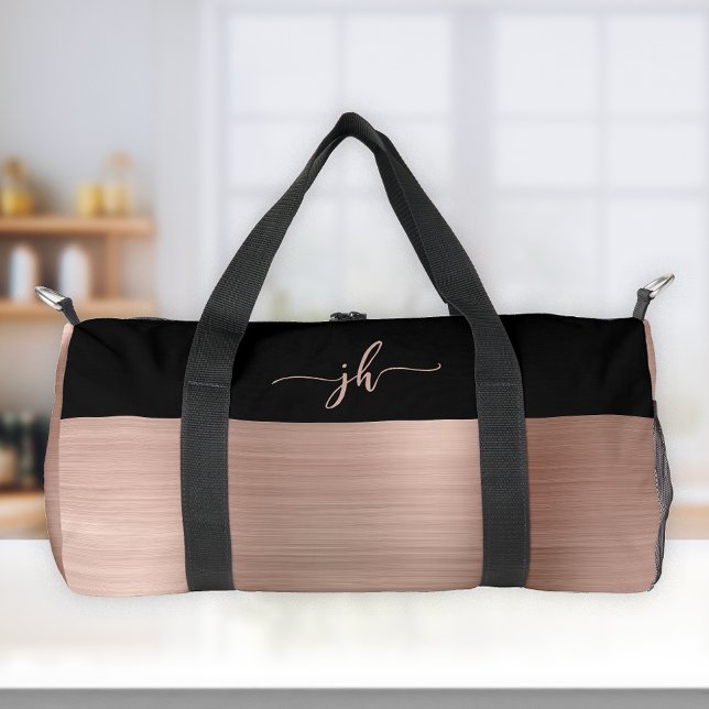 Rose Gold gebürstetes Schwarzes Script Monogram Duffle Bag (Von Creator hochgeladen)