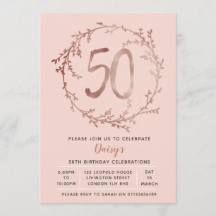 Rose Gold Geburtstagsmädchen Einladung zum 50. Geb