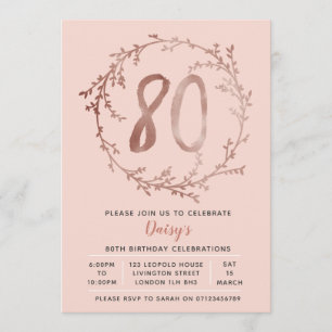 Rose Gold Geburtstagsmädchen Einladung zum 80. Geb