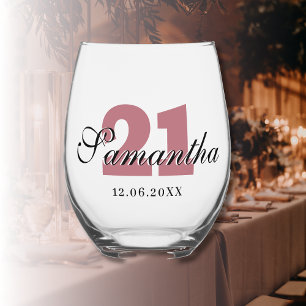 Rose Gold Geburtstagsnummer   Black 3D Name Date Weinglas Ohne Stiel