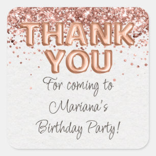 Rose Gold Geburtstagsparty Favoriten Quadratischer Aufkleber