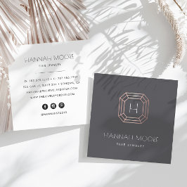 Rose Gold Gemstone Monogram Jewelier Logo Quadratische Visitenkarte