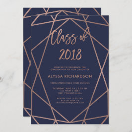 Rose Gold Geometric auf Navy Blue Graduation Party Einladung