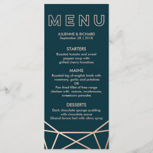 Rose Gold Geometric Diamond Wedding Menu Menükarte