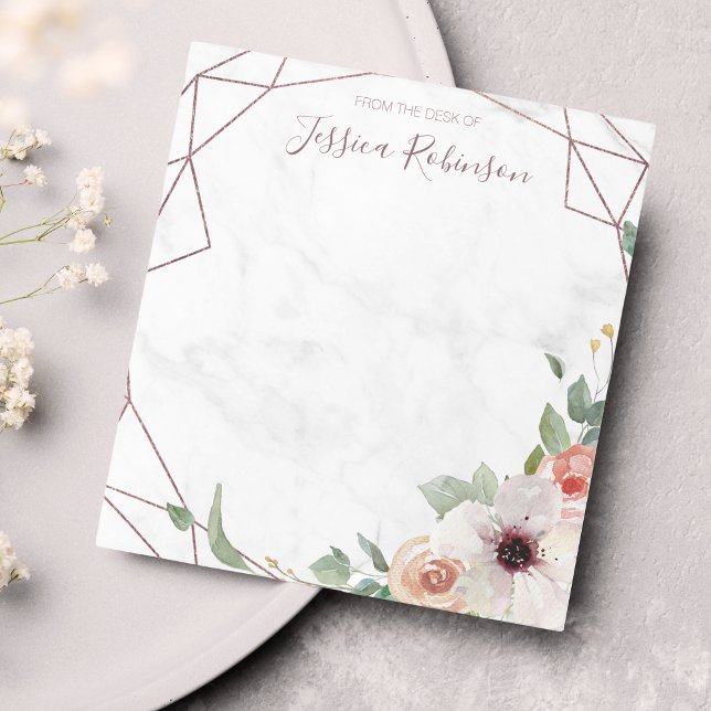 Rose Gold Geometric Floral Bohemisch Personalisier Notizblock (This rose gold geometric floral notepad is a lovely way to keep track of your tasks.)