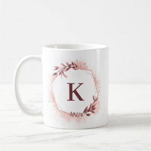 Rose Gold Geometric Floral Personalisiert Monogram Kaffeetasse