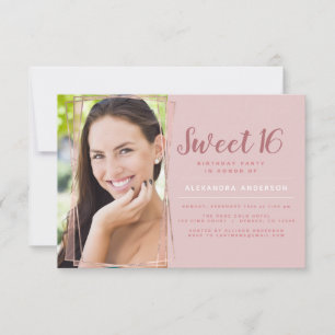 Rose Gold Geometric Foto Sweet 16 Geburtstag Einladung