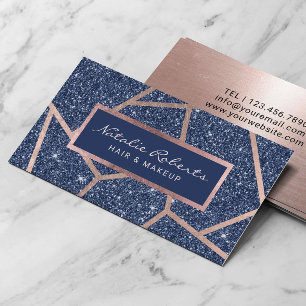 Rose Gold Geometric Navy Blue Glitzer Beauty Salon Visitenkarte
