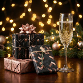 Rose Gold Geometrie über Matte Black Design Geschenkpapier Set