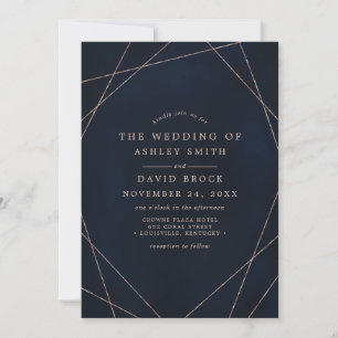 Rose Gold Geometrische Mitternachtsblaue Hochzeit Einladung