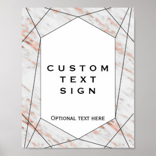 Rose-Gold geometrisches Marmorschild nach Maß Poster