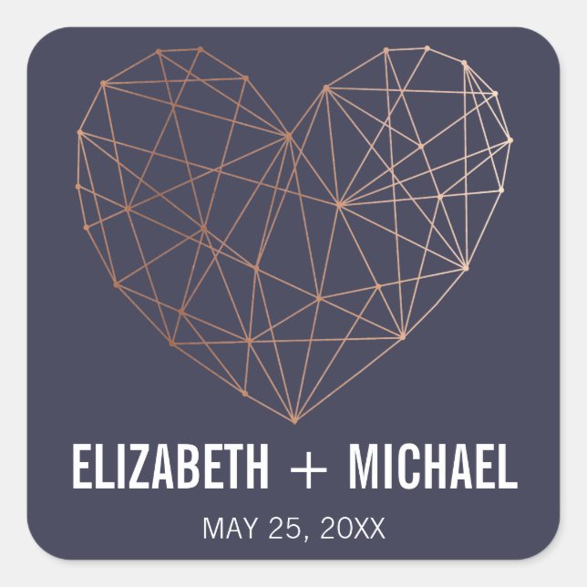 Rose Gold Geometrisches personalisierte Vorzugszei Quadratischer Aufkleber (Vorderseite)