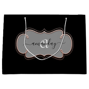 Rose Gold Gerahmt Royal Monogram Name Black Große Geschenktüte