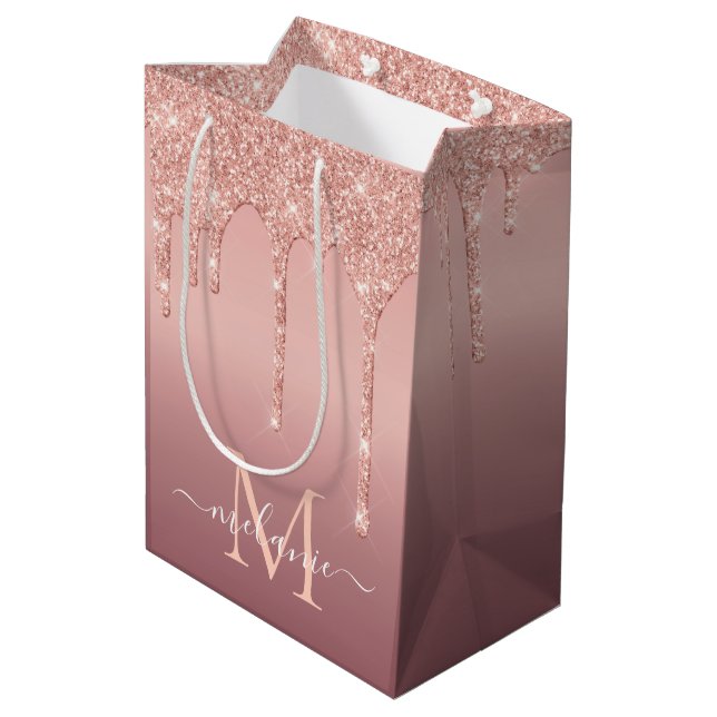 Rose Gold Geschenktasche Ihren Buchstaben und Name Mittlere Geschenktüte (Rückseite Schrägansicht)