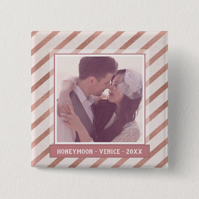 Rose Gold gestreift Elegantes Foto Button (Vorderseite)
