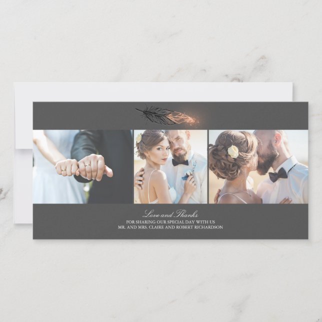 Rose Gold getauchte Feder Elegante Hochzeit Dankeskarte (Vorderseite)