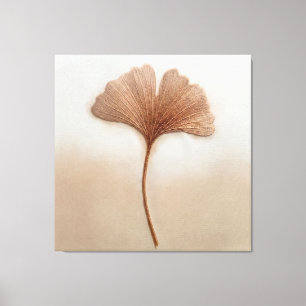 Rose Gold Ginkgo-Blatt Stickerei Textur Botanica Leinwanddruck