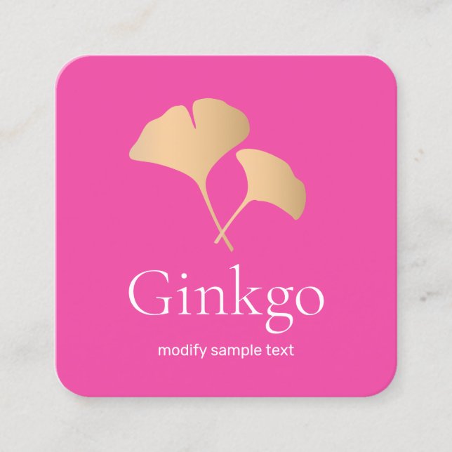 Rose Gold Ginkgo Logo Rosa Schönheitssalon Quadratische Visitenkarte (Vorderseite)