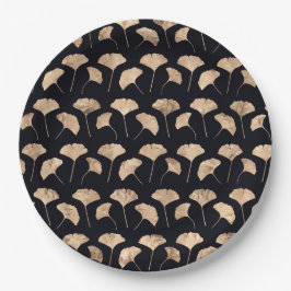 Rose Gold Ginko Blätter schwarzer Hintergrund Pappteller
