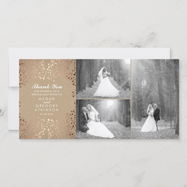 Rose Gold Gipskraut Hochzeit Foto Vielen Dank Dankeskarte (Vorderseite)