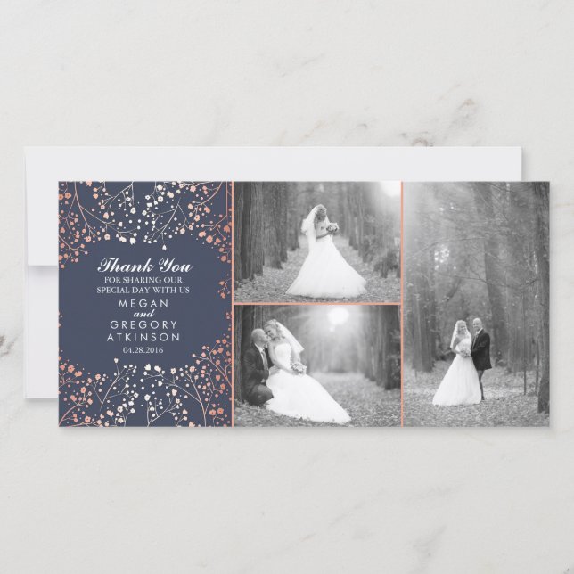 Rose Gold Gipskraut Hochzeit Foto Vielen Dank Dankeskarte (Vorderseite)