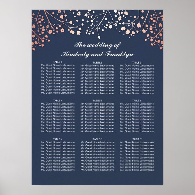 Rose Gold Gipskraut Hochzeitskarte Poster (Vorne)
