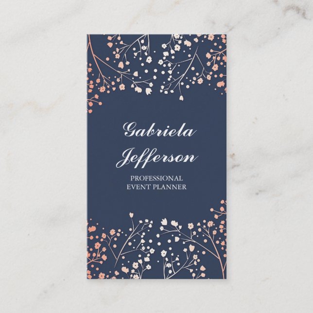 Rose Gold Gipskraut Vintages Blumenmuster Visitenkarte (Vorderseite)