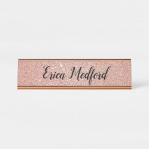 Rose Gold Girl Glitzer Blush Pink Schreibtischunte Schreibtischnamensplakette