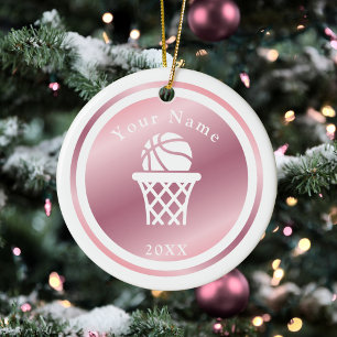 Rose Gold Girls Basketball Thema Name & Jahr Rosa Keramik Ornament